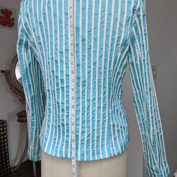 Turquoise white striped blazer seersucker 8 - Picture 6 of 14